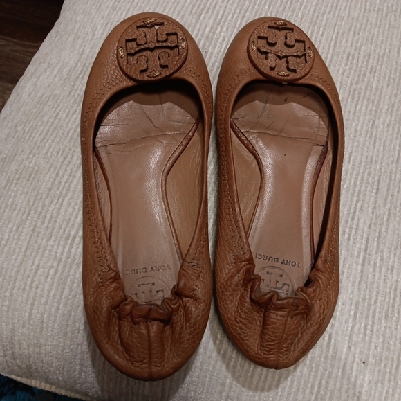 Tory Burch Reve Tumbled Brown Leather Ballet Flats Wmn's Sz 7 - Picture 3 of 4